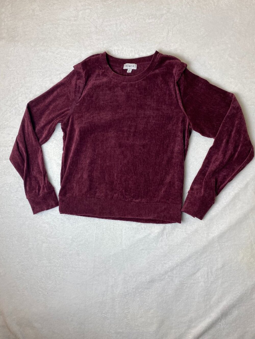Evereve Velvet Burgundy Long Sleeve Blouse Sweater Size Medium Y2K Office